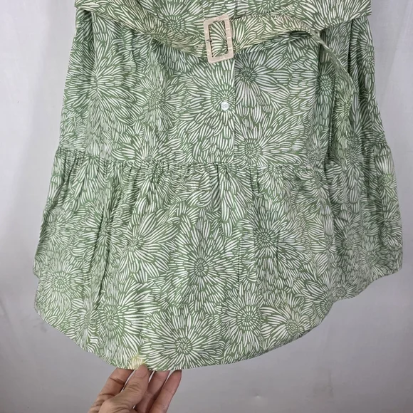 Amanda Uprichard Green & White Floral Belted Mini Shirt Dress - Size L - Picture 5 of 16